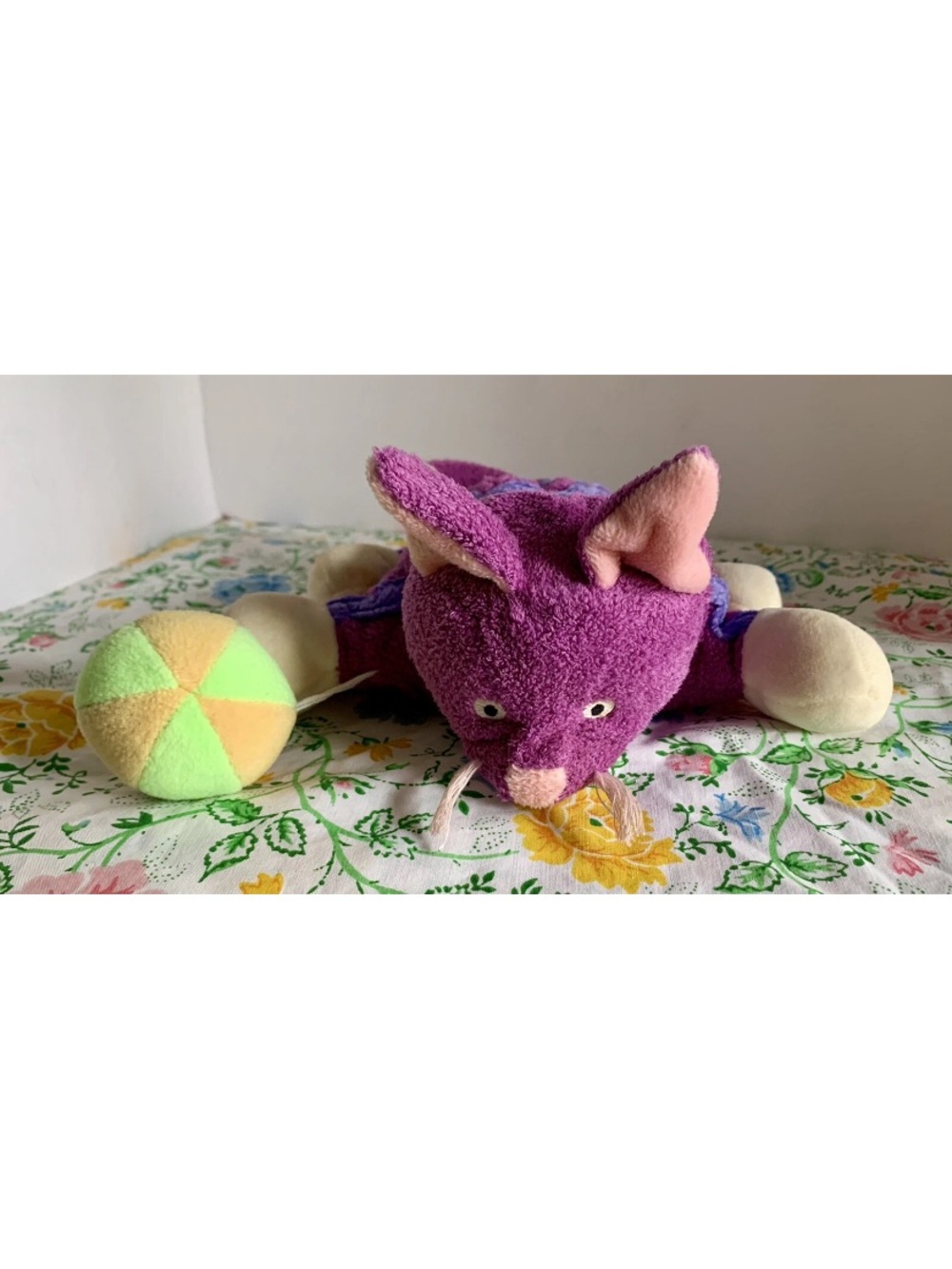 Baby Folkmanis Kitty W/ Ball Rattle Hand Puppet Purple Cat Plush Stuffed Soft 8”